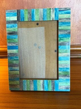 Handcrafted 5x7 Reclaimed Wood Picture Frame - Rustic Multicolor Inlay